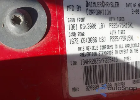 2000 Dodge Durango z USA, uszkodzony, nr VIN 1B4HR28Z5YF225415